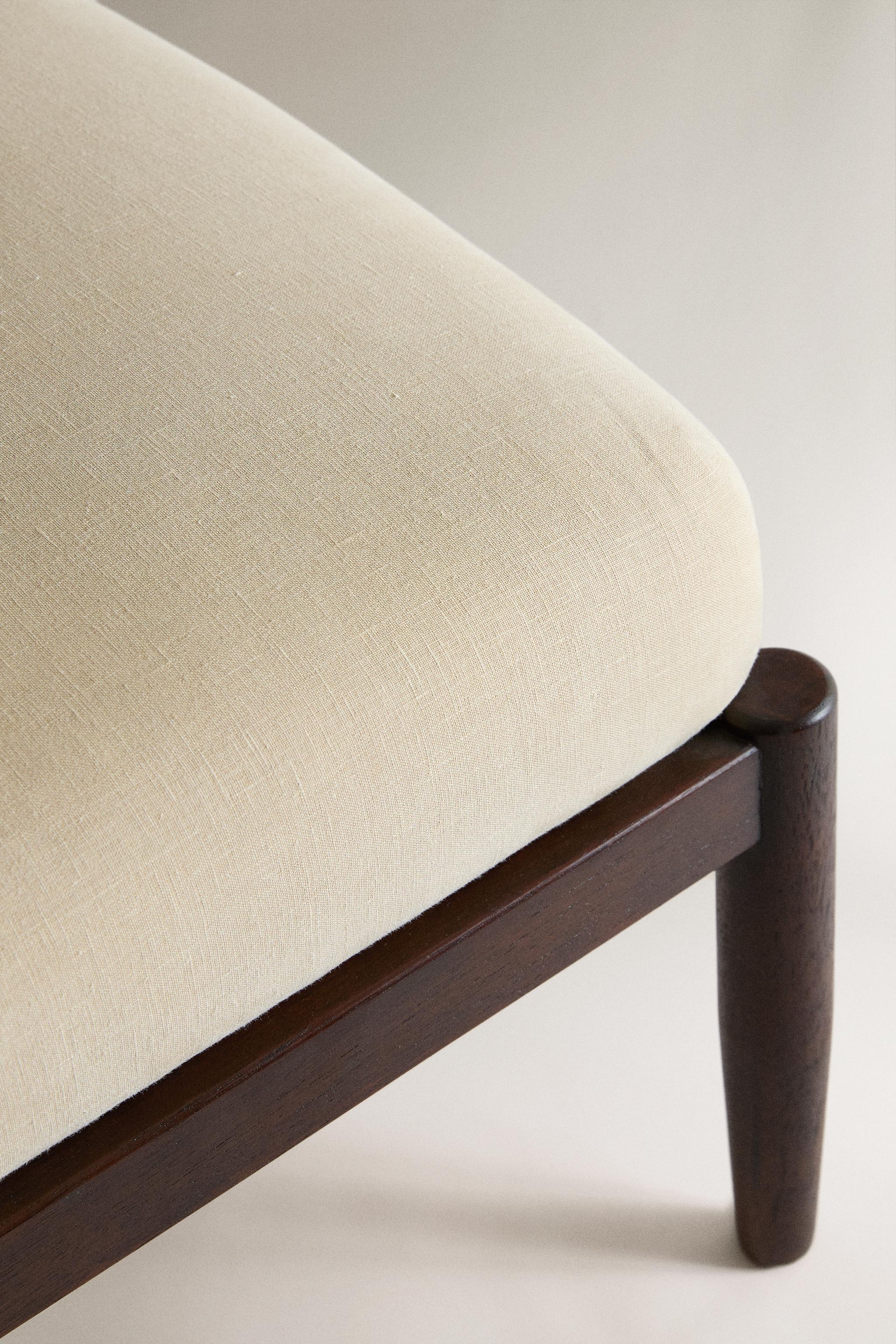 WOOD AND LINEN FOOTREST STOOL