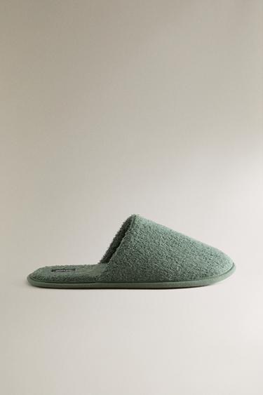 TERRY BATHROOM SLIPPERS - Khaki Green by Zara
