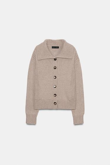 GILET EN MAILLE FINITIONS CÔTELÉES - Camel foncé de Zara - Image 4