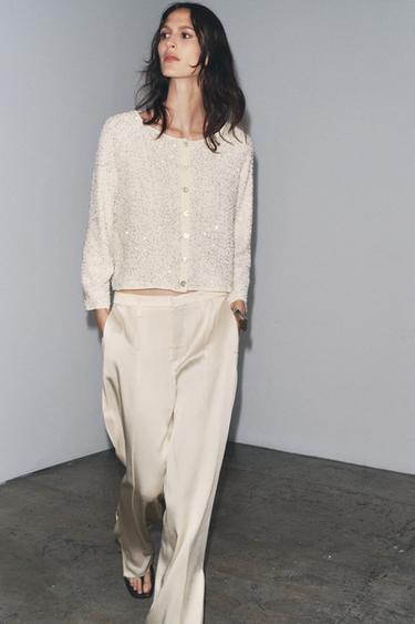 SEQUIN KNIT CARDIGAN - Ecru by Zara - Image 0