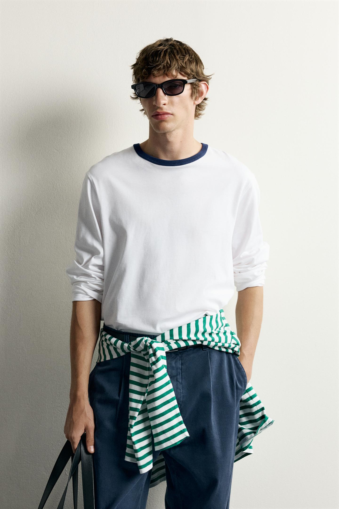 Мужская футболка Zara 0FR. Paris X ZARA Contrast, цвет: Светлый бежевый — фото 2