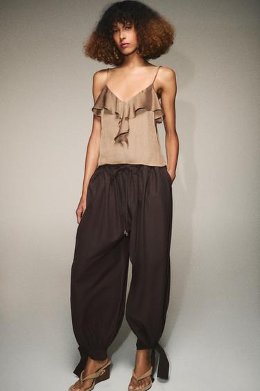 Zara RUFFLED STRAP TOP - Mocha