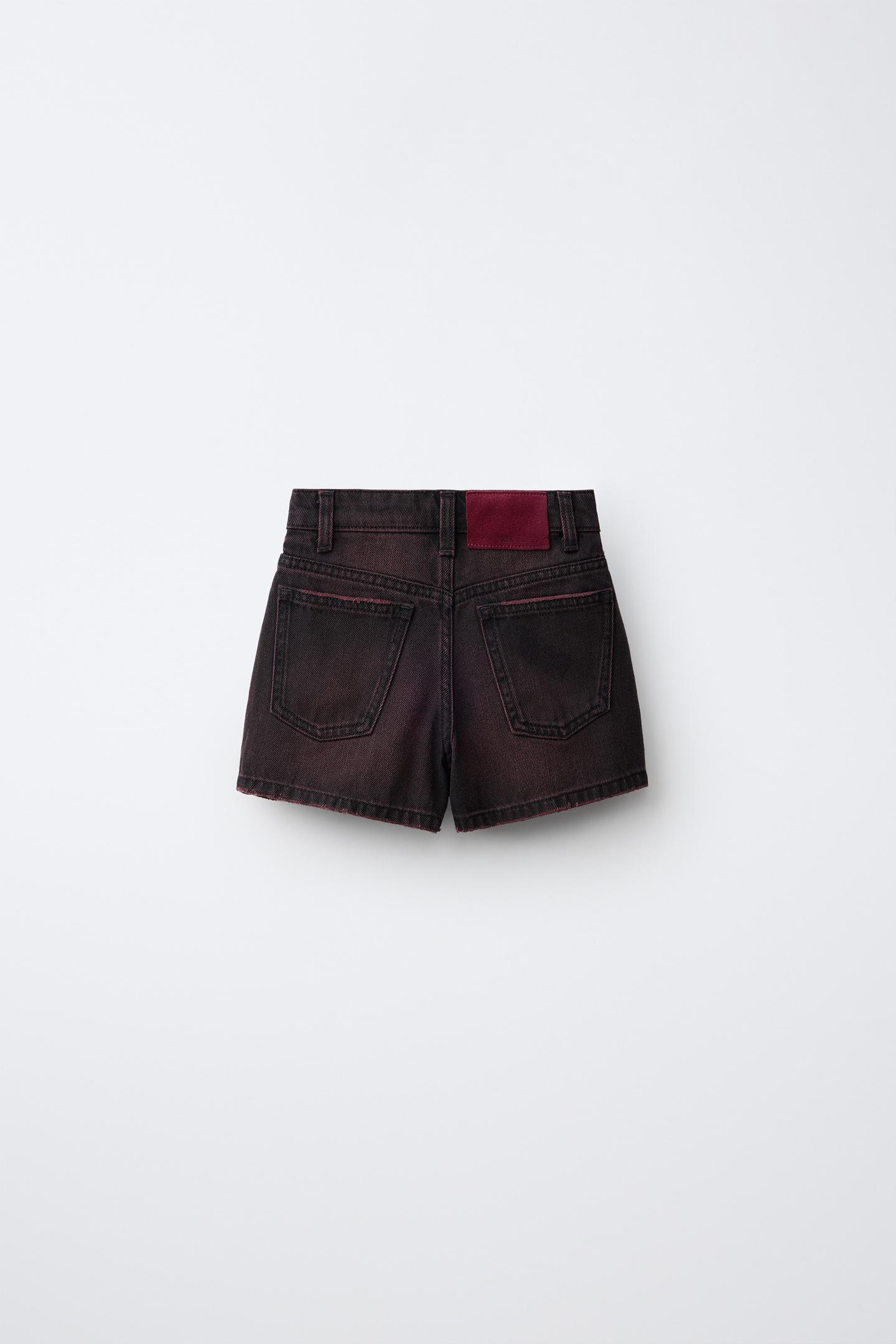 Детская юбка Zara Studded Denim Bermuda, цвет: Бордовый — фото 3