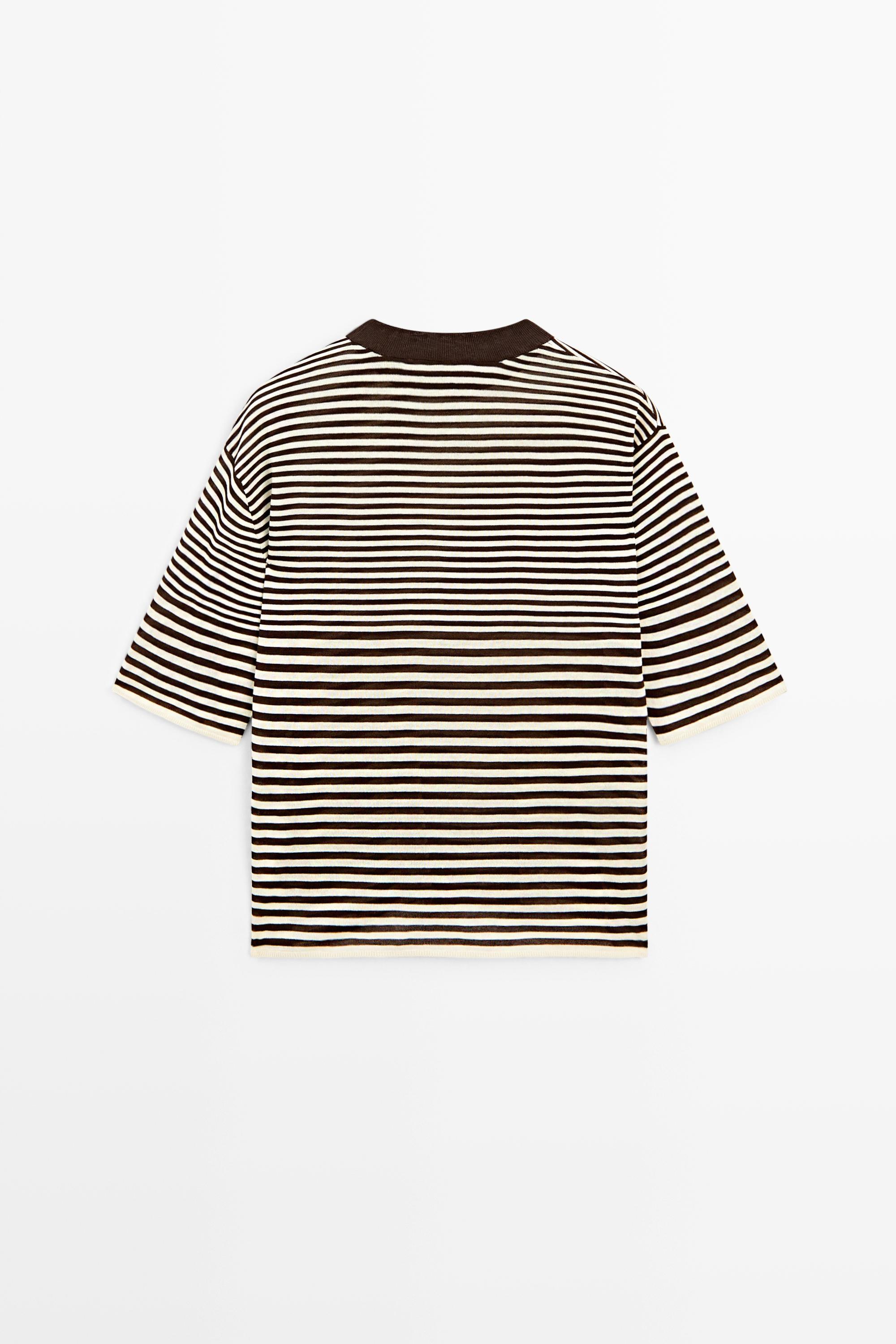 100% cotton short sleeve striped T-shirt - Brown | ZARA United States