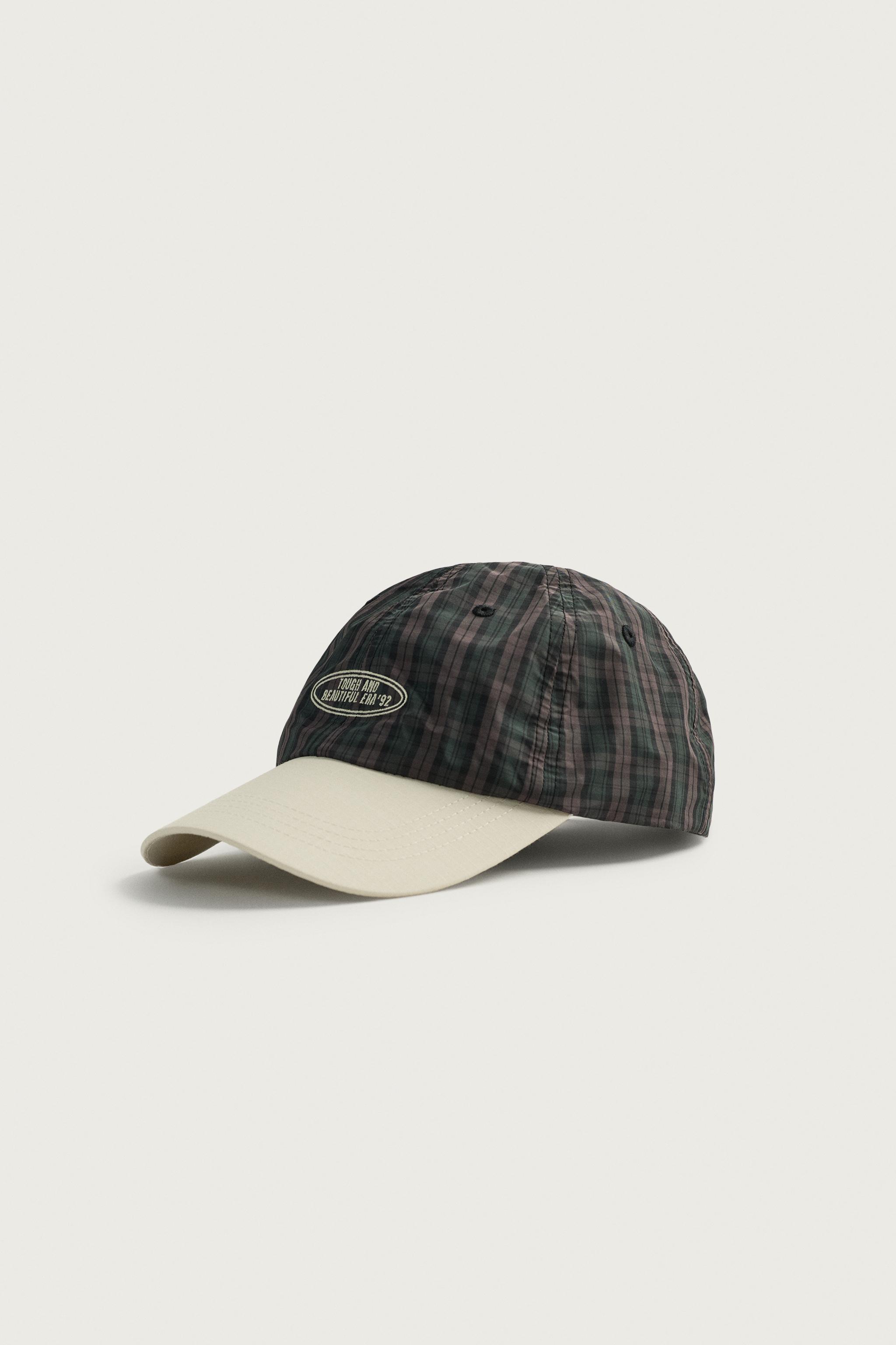 PLAID EMBROIDERED TEXT CAP — various