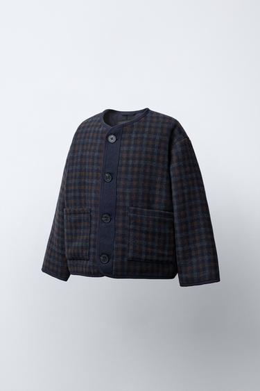 CHECK TEXTURED COAT WITH WOOL - Navy blue by Zara - Image 1