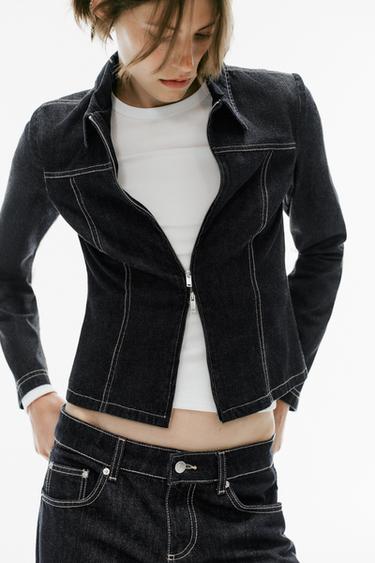 ZIP DENIM SHIRT — Dark indigo 1