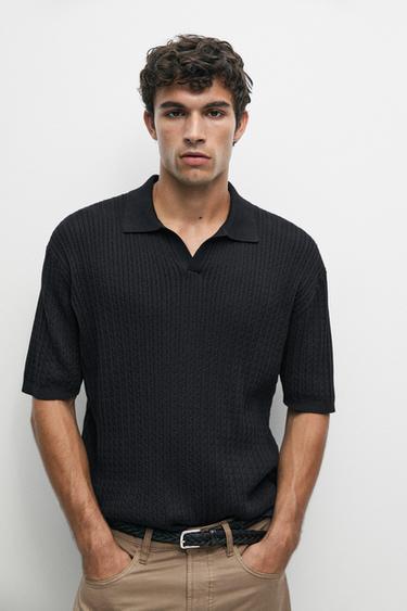 100% cotton cable-knit polo sweater — Navy blue 2