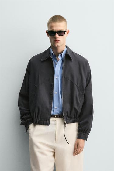 Zara CROPPED COTTON - CUPRO JACKET - Blue