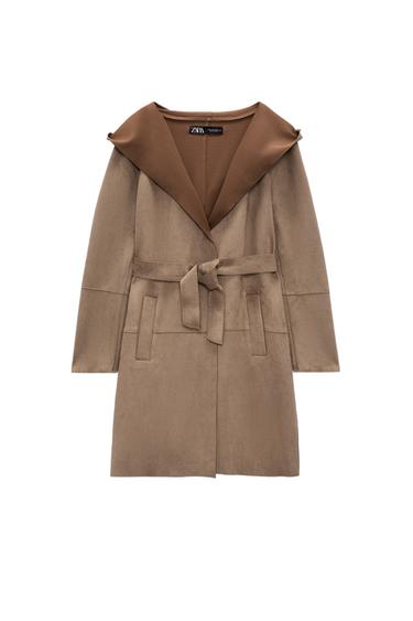 HOODED FAUX SUEDE JACKET