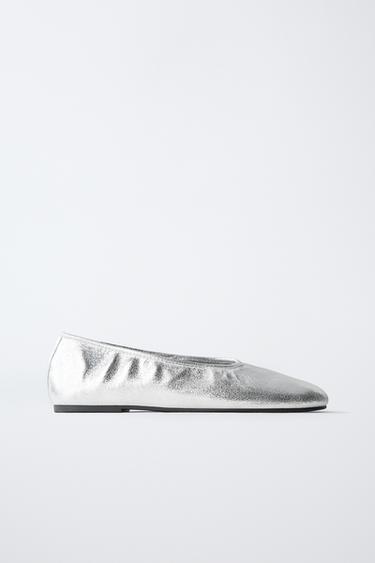 METALLIC BALLET FLATS - Silver by Zara