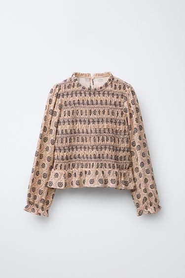 TOP ME LLASTIQE DHE STAMPIME - Bezhë e hapur nga Zara