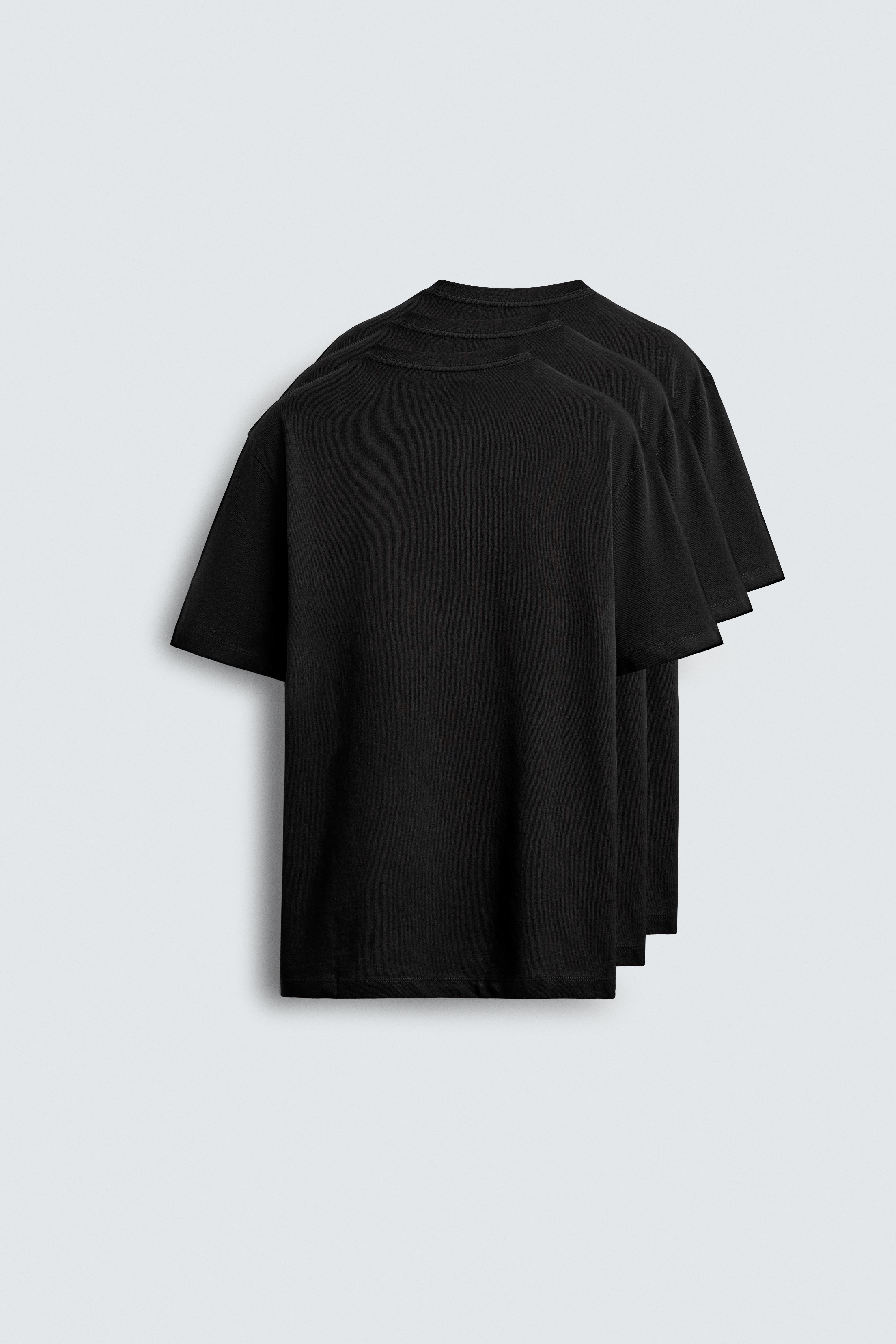 3-PACK OF BASIC MEDIUM WEIGHT T-SHIRTS - Black | ZARA Singapore