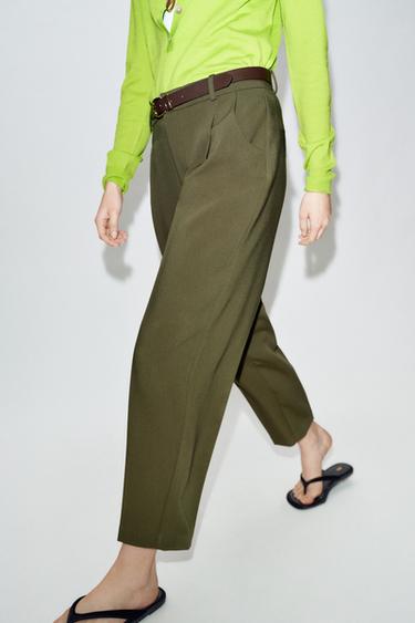 Zara BELTED PLEATED PANTS - Khaki