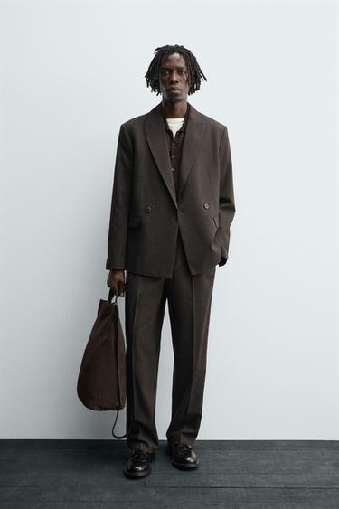 DOUBLE-BREASTED WOOL BLEND SUIT BLAZER - brown vigore by Zara