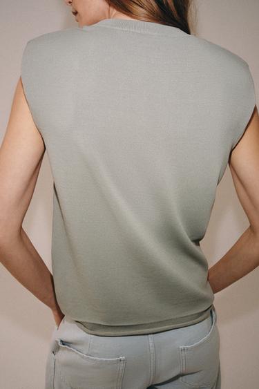 KNIT TOP WITH SHOULDER PADS - GREENISH by Zara - Image 2
