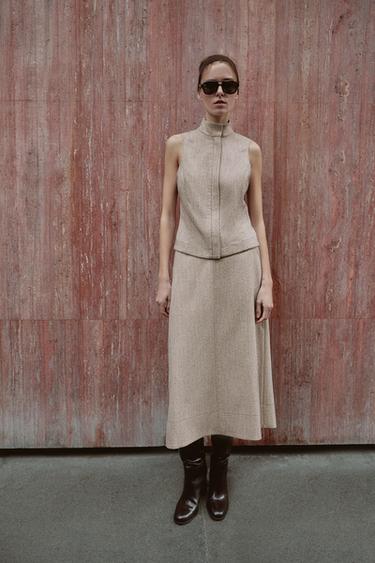 FALDA MIDI CAPA - Tostado de Zara