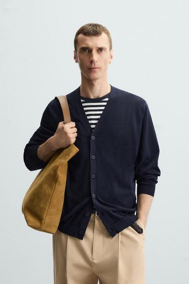 COTTON - WOOL CARDIGAN - Navy blue by Zara