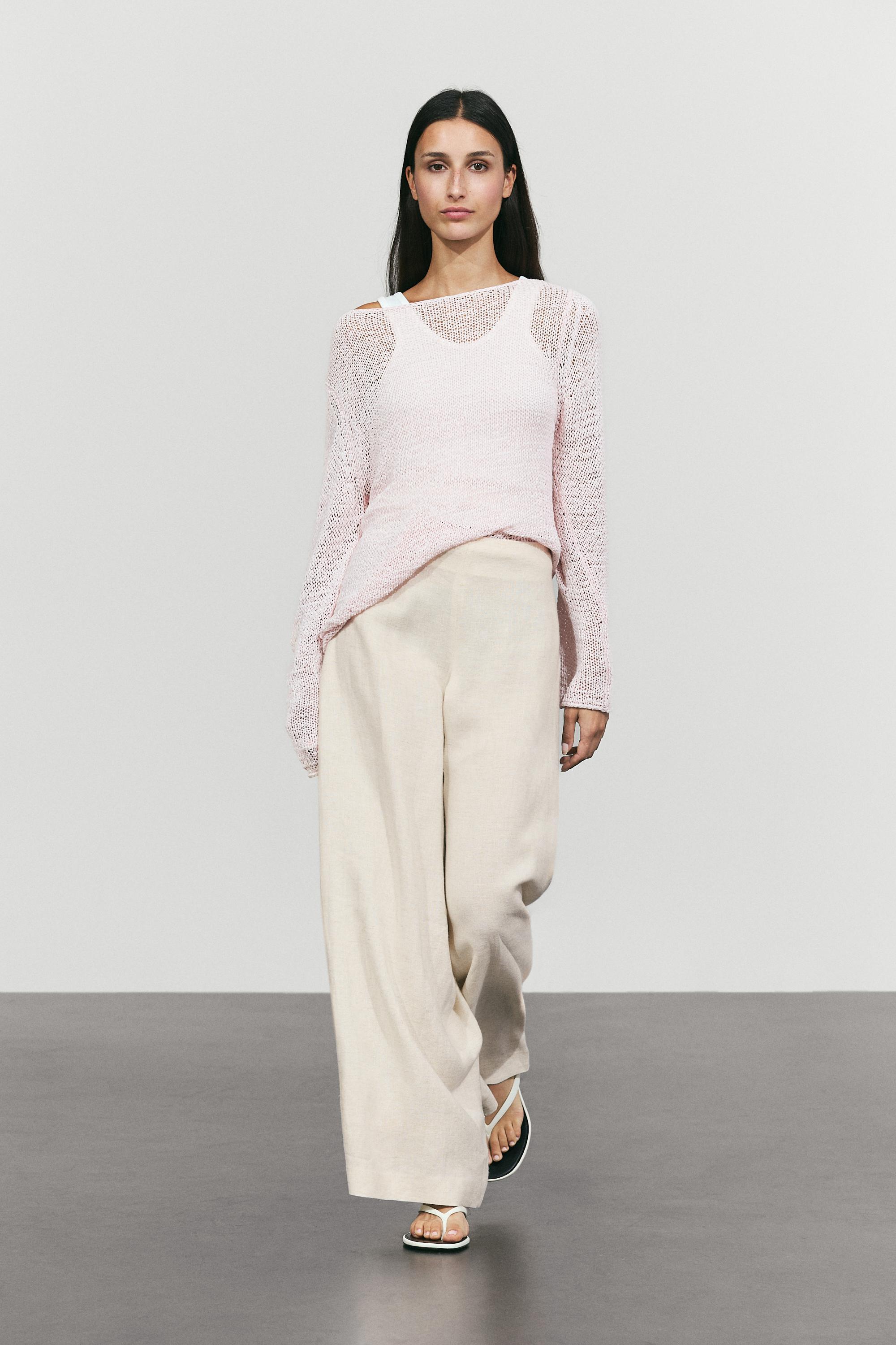 Linen blend barrel fit trousers — Sand