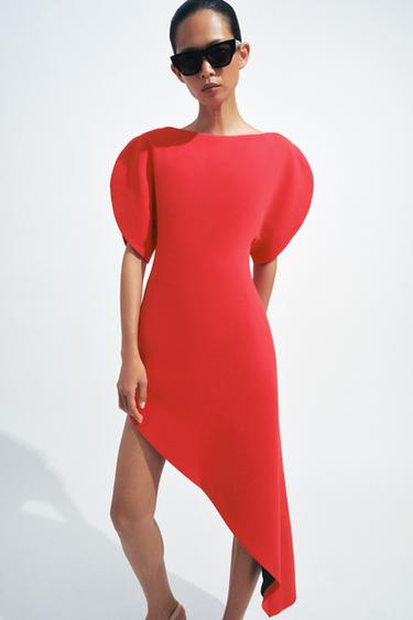 Zara ASIMETRIČNA MIDI HALJINA ZW COLLECTION – svetlocrvena