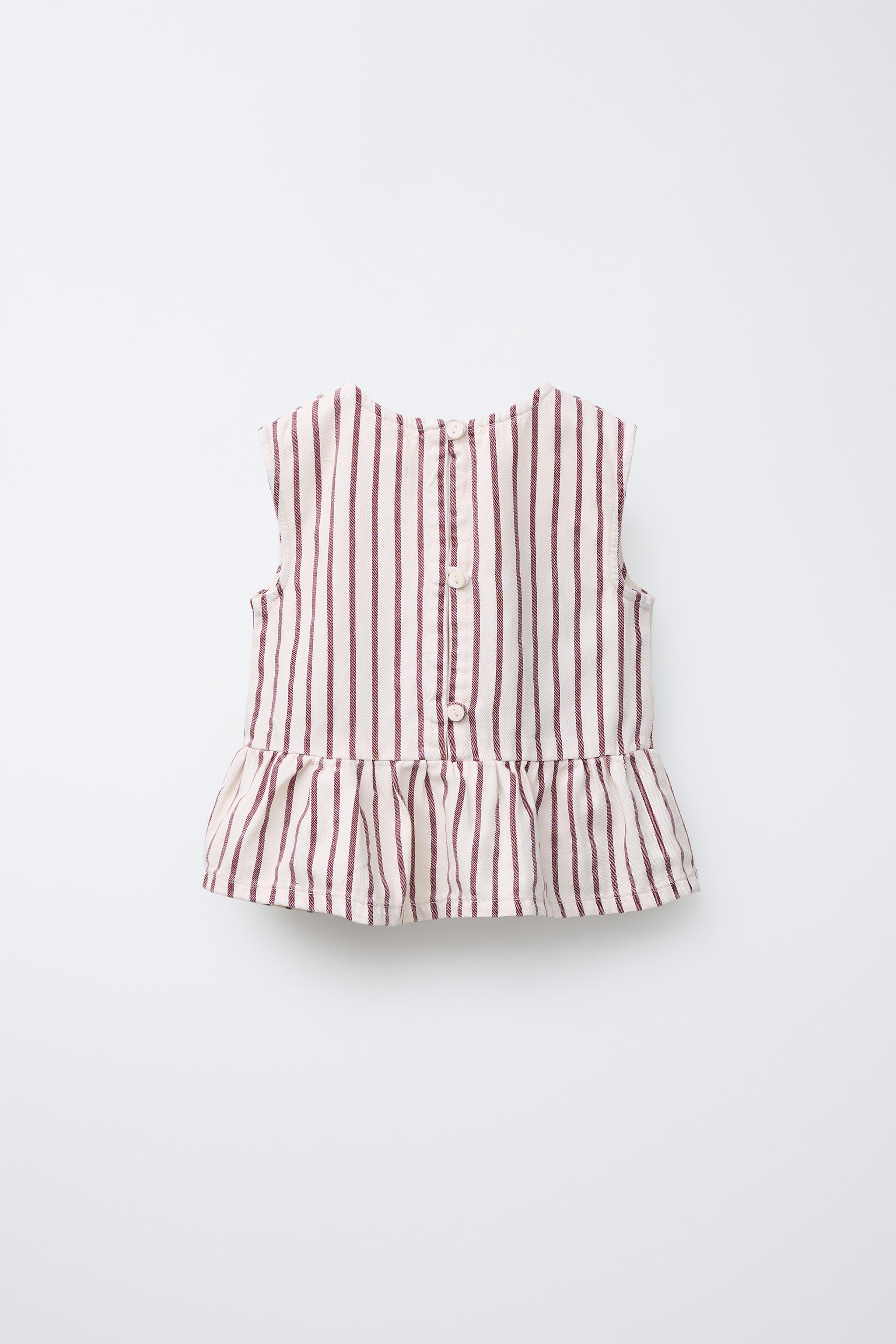STRIPED TWILL TOP - Ecru / Maroon | ZARA United States