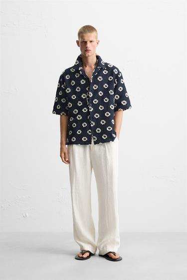 CAMISA JACQUARD TEXTURIZADA - Azul-marinho-escuro da Zara