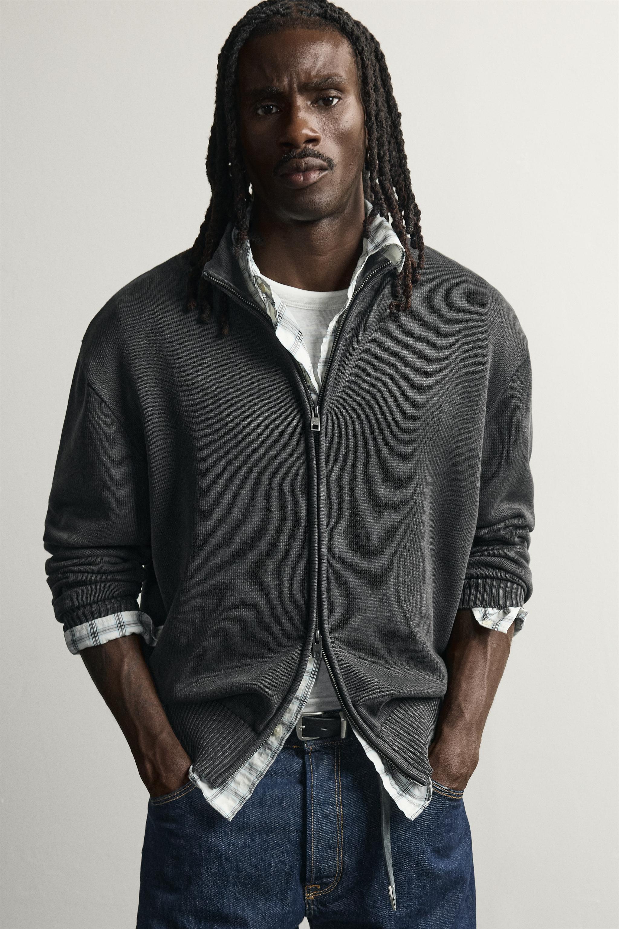 WASHED ZIP CARDIGAN