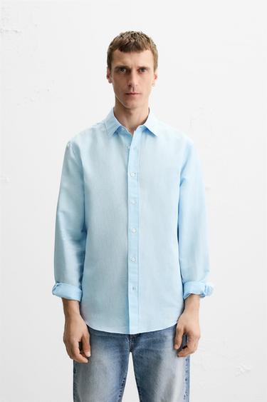 COTTON - LINEN SHIRT - Sky blue by Zara