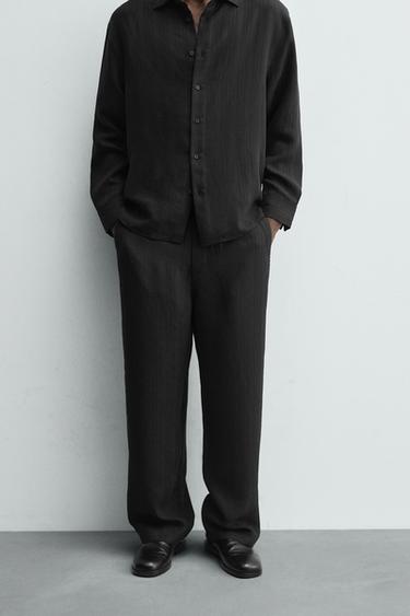 Zara STRIPED JACQUARD PANTS - Black