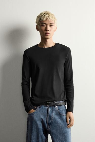 CAMISETA RELAXED FIT ESTRUCTURA CANALÉ - Negro de Zara