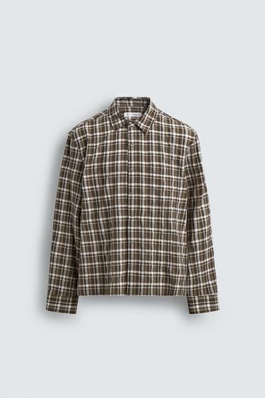 Zara 休閒格紋襯衫 - 焦糖色