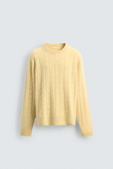 BRUSHED CABLE-KNIT TEXTURED JUMPER - Butter by Zara