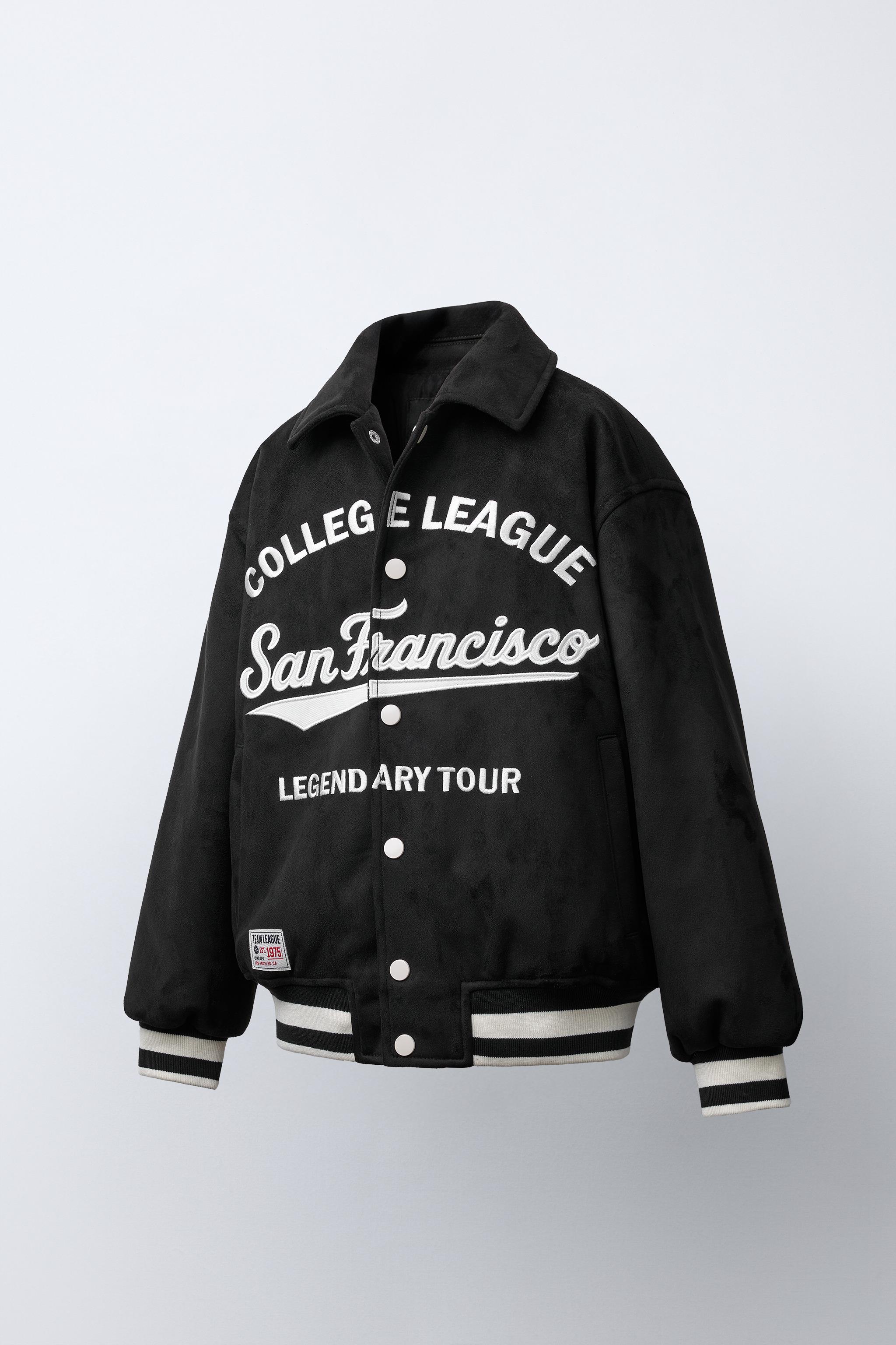 EMBROIDERED TEXT FAUX SUEDE BOMBER JACKET - Black | ZARA United States