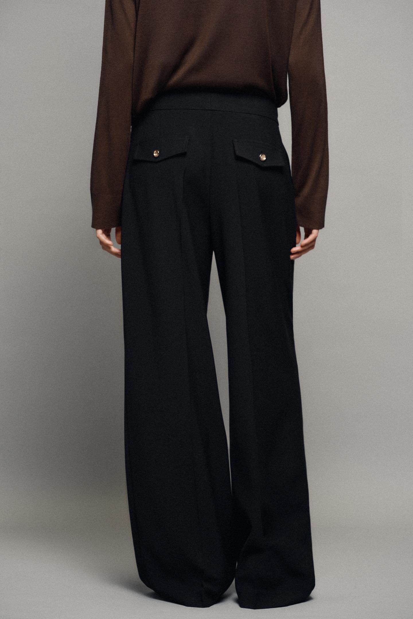 Женские брюки Zara Wide-Leg Darted, цвет: Чёрный — фото 3