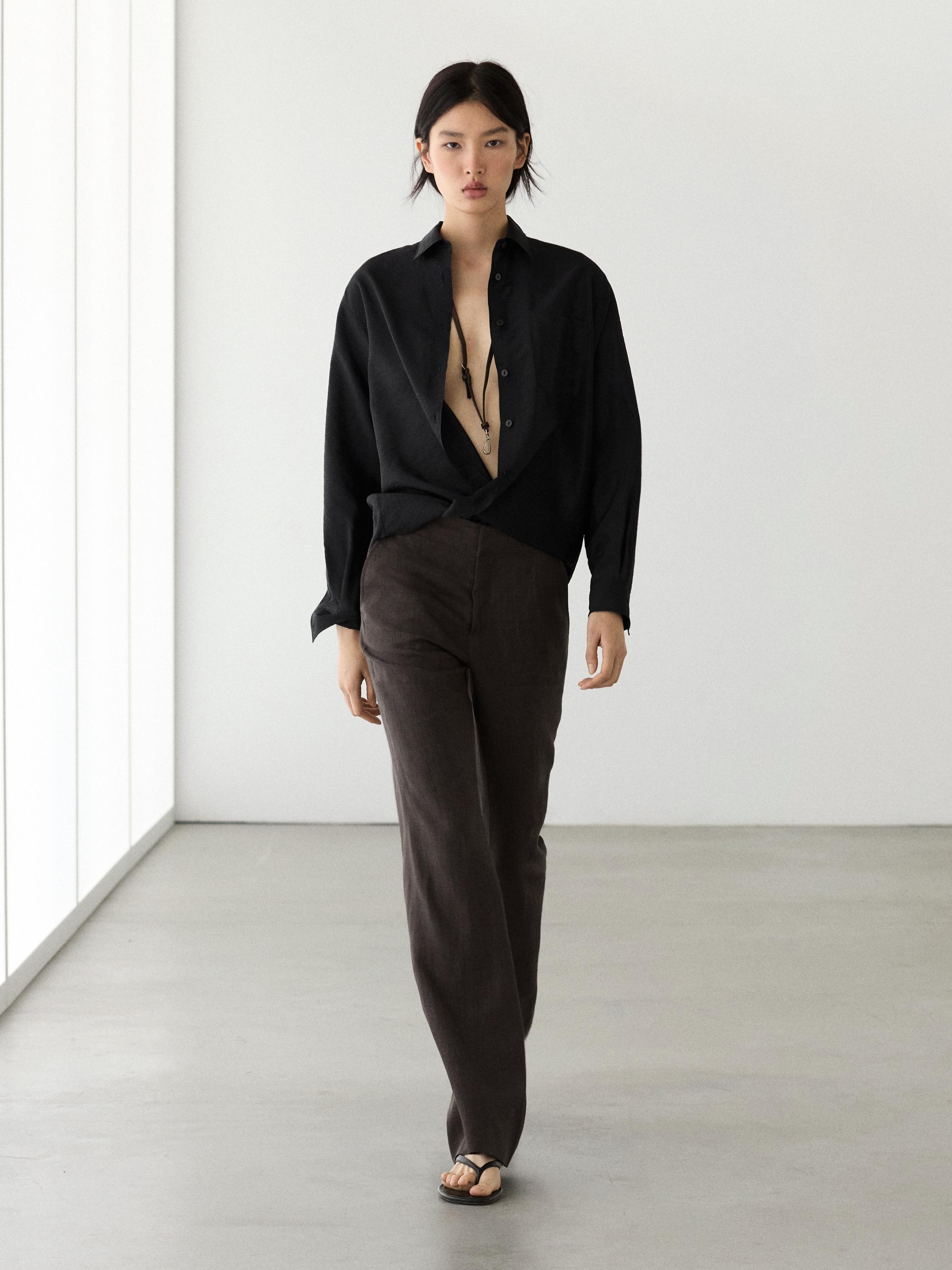 100% linen kick flare trousers — Violet