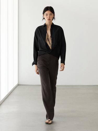 Zara 100% linen kick flare trousers - Violet