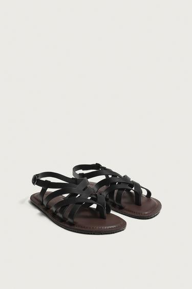 LEATHER STRAPPY SANDALS — Black 2