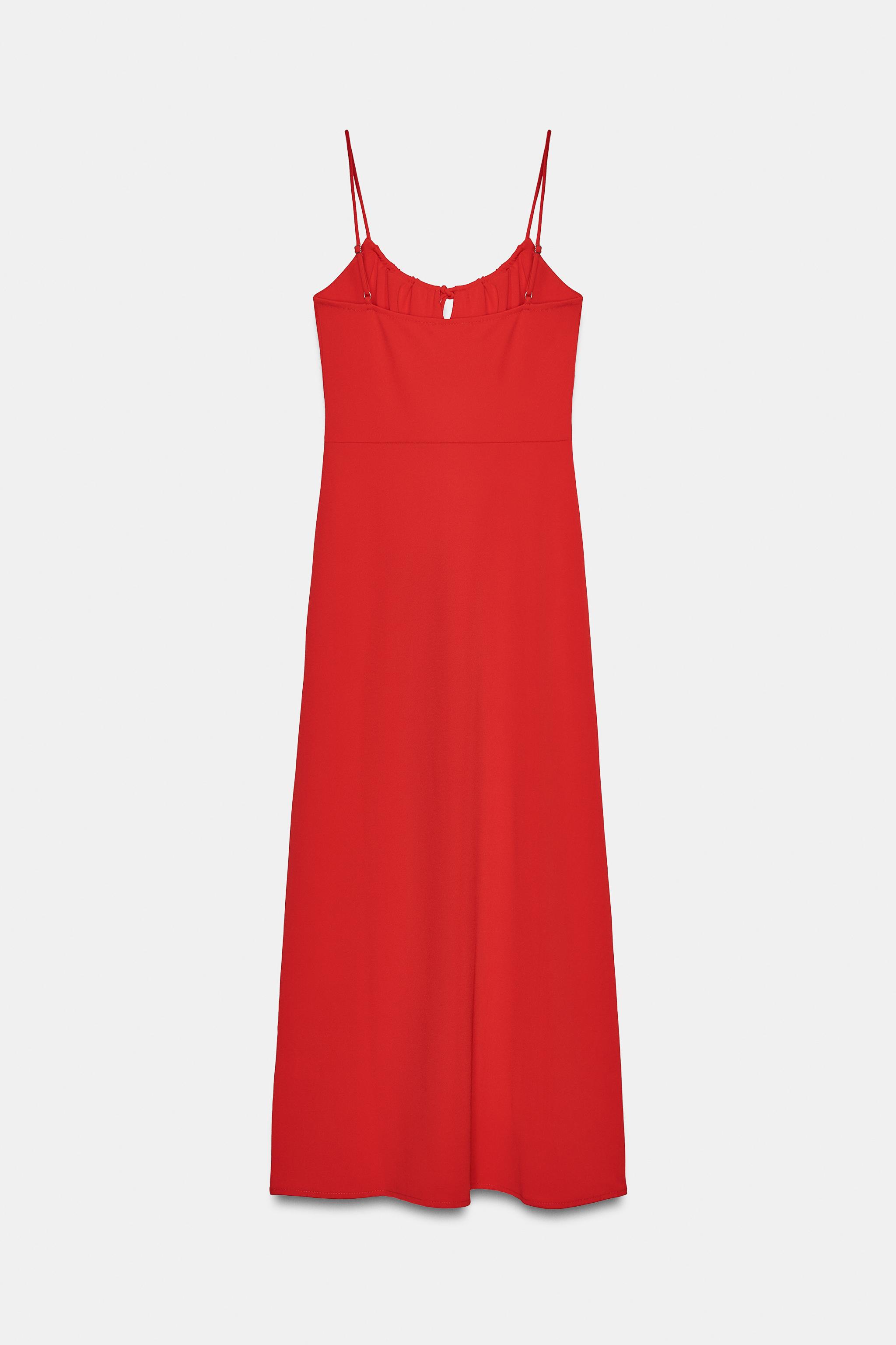 knee length dresses for ladies Stretch Satin Corset Back Midi Dress in Matador Red main image 0