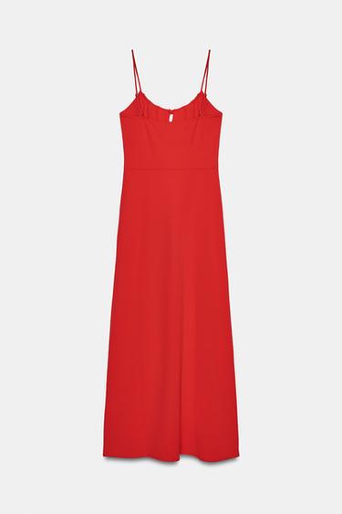 ROBE FLUIDE MI-LONGUE À BRETELLES - Rouge de Zara - Image 5