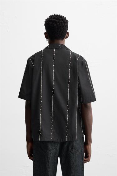 CHEMISE BRODERIE CONTRASTÉE - Blanc / Noir de Zara - Image 3