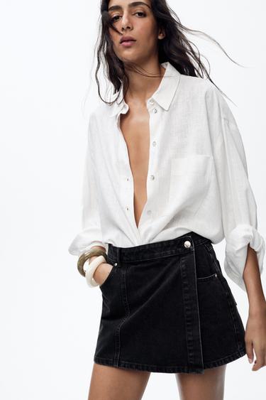 Z1975 WRAP DENIM SKORT - Black by Zara