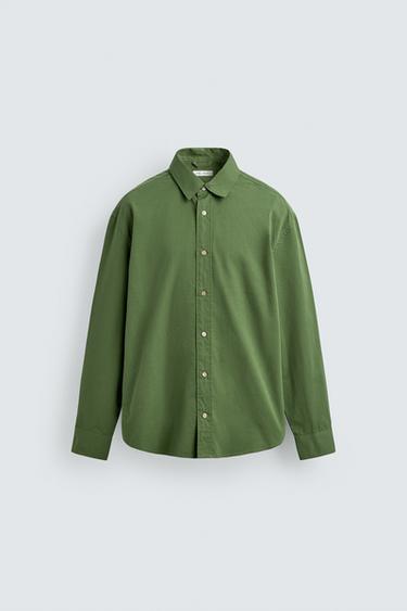ÁO SƠ MI VẢI POPLIN DÁNG RELAXED FIT - Màu xanh táo từ Zara