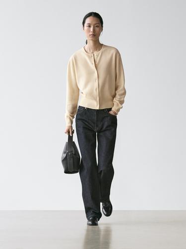 Zara Wool knit cardigan with crew neck - Yellow