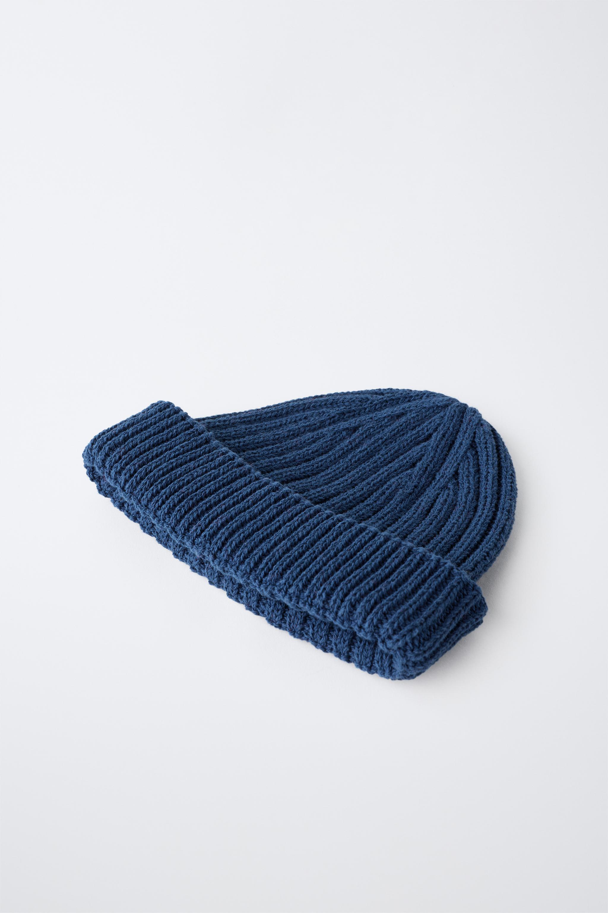 PLAIN KNIT HAT — Navy blue