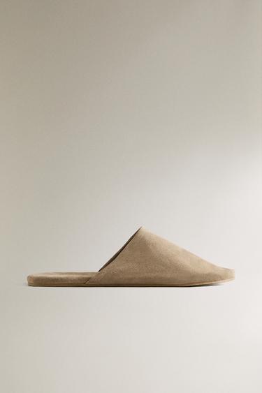 LEATHER MULE SLIPPERS - Green by Zara