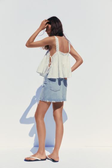 TOP BRODÉ AVEC NŒUDS - Blanc cassé de Zara - Image 3