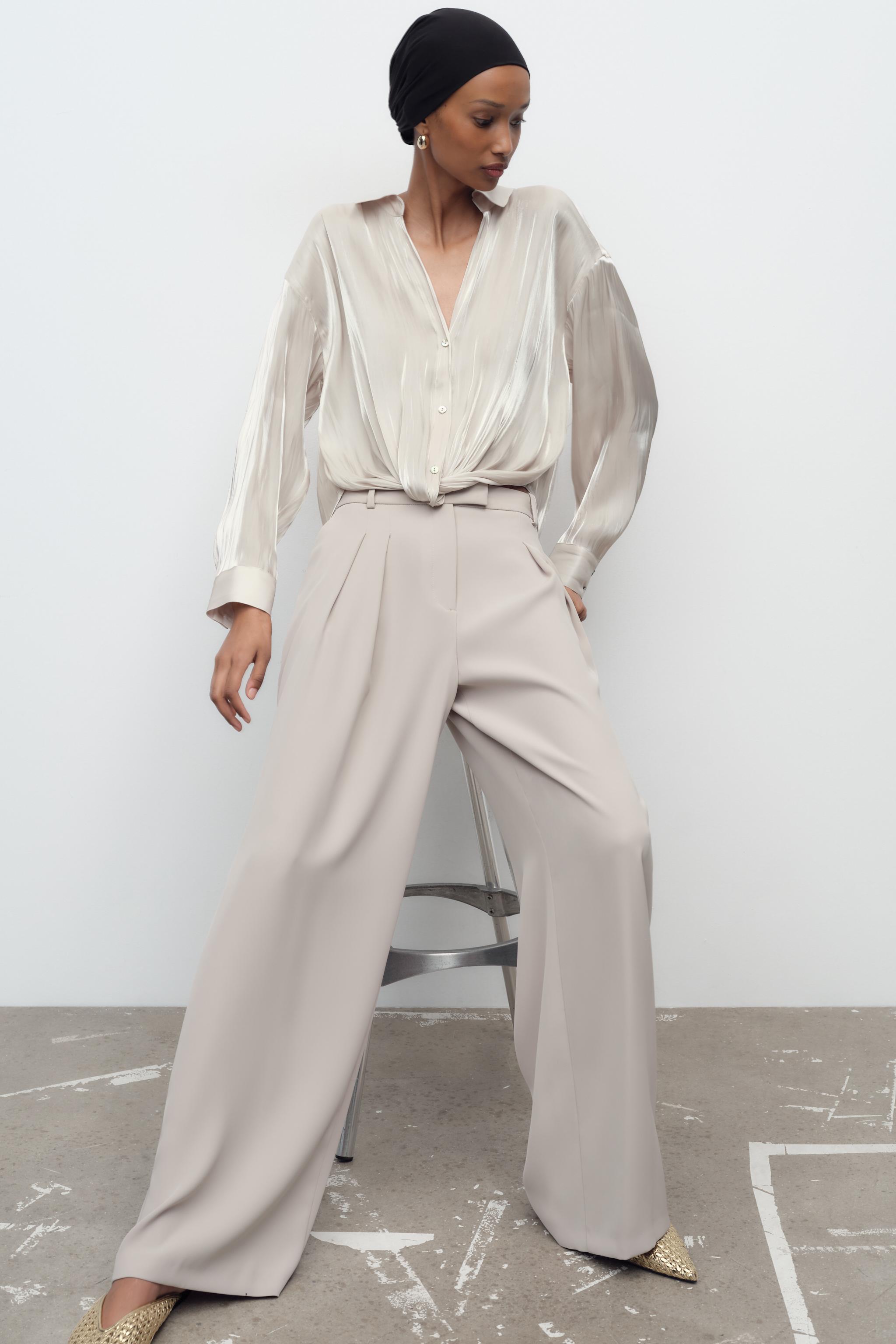 【ZARA】ダーツ入りワイドレッグパンツ サンド | 2881/506/711 ZARA】ダーツ入りワイドレッグパンツ サンド | 2881/506/711
