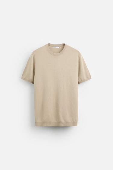 T-SHIRT EN MAILLE MÉLANGE VISCOSE - Sable de Zara