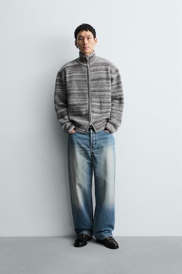 Zara JACQUARD STRIPED CARDIGAN - Gray - Image 0