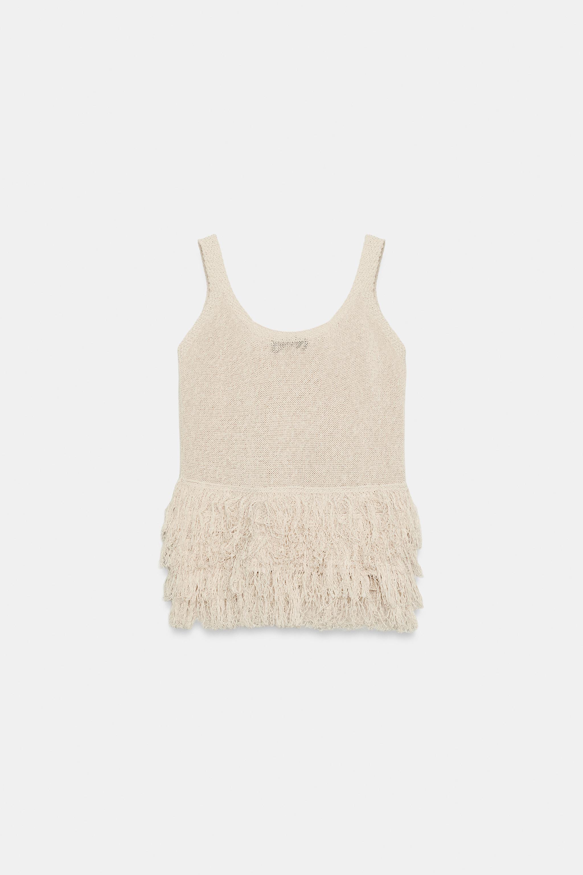 FRINGED KNIT TOP - Ecru | ZARA United States